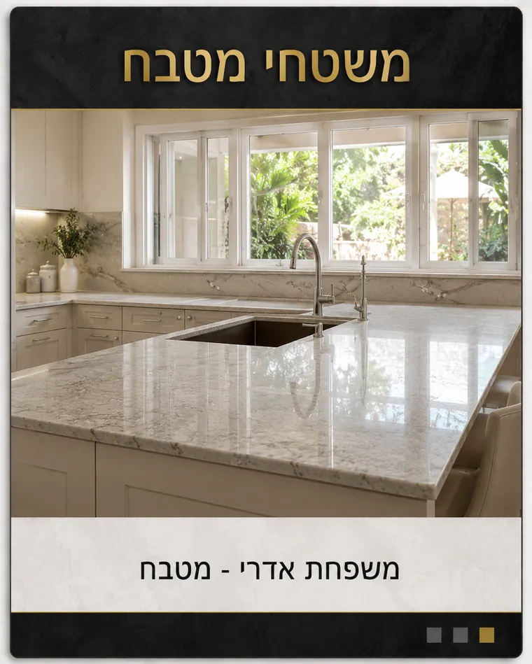 מטבח יוקרתי עם משטח אבן ואי מרכזי